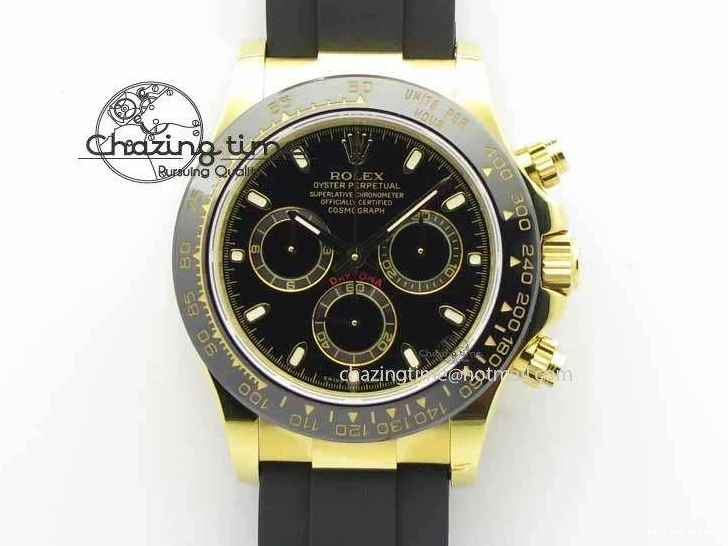 0301 Daytona YG 116518LN JH Best Edition Black Dial On Rubber Strap A4130 (Free XS rubber strap) WeatherProof 3645